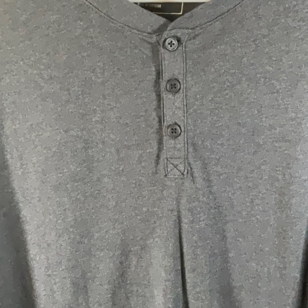 Men's Black Long Sleeve Henley Shirt - Picture 2 of 6
